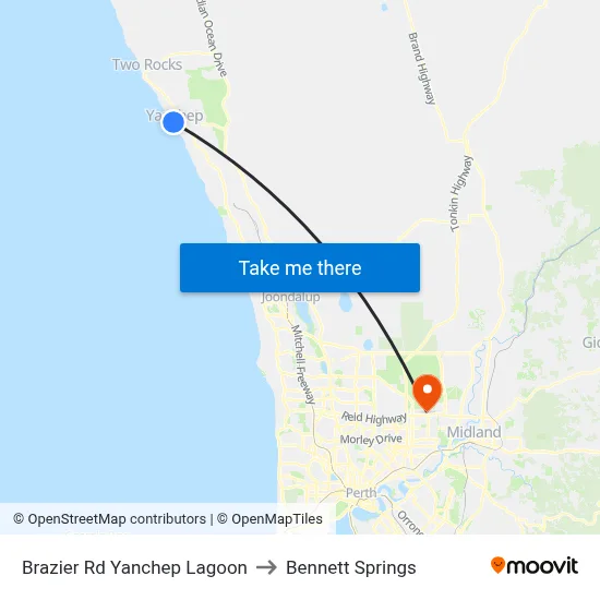Brazier Rd Yanchep Lagoon to Bennett Springs map