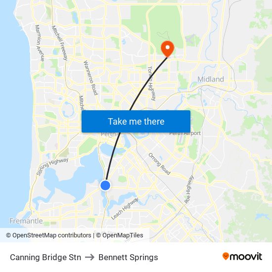 Canning Bridge Stn to Bennett Springs map