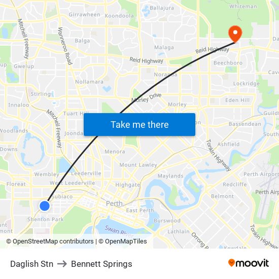 Daglish Stn to Bennett Springs map