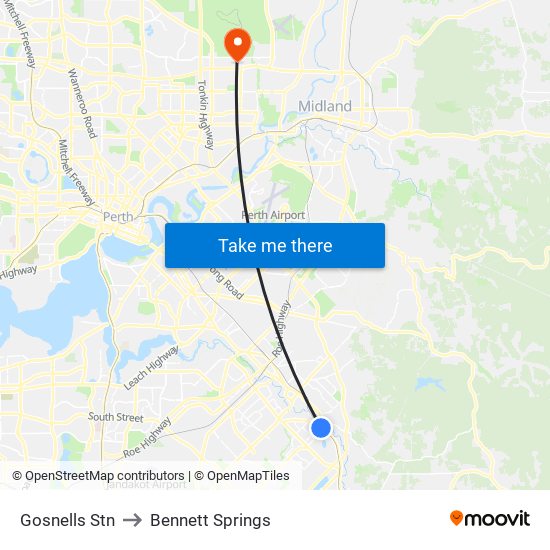 Gosnells Stn to Bennett Springs map