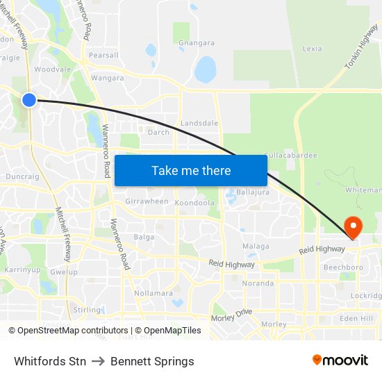 Whitfords Stn to Bennett Springs map