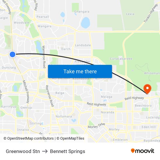 Greenwood Stn to Bennett Springs map