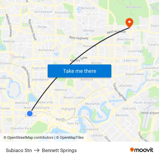 Subiaco Stn to Bennett Springs map