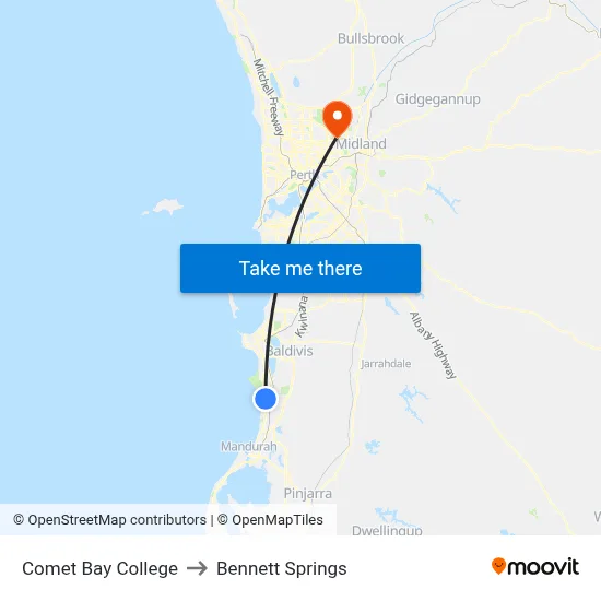 Comet Bay College to Bennett Springs map