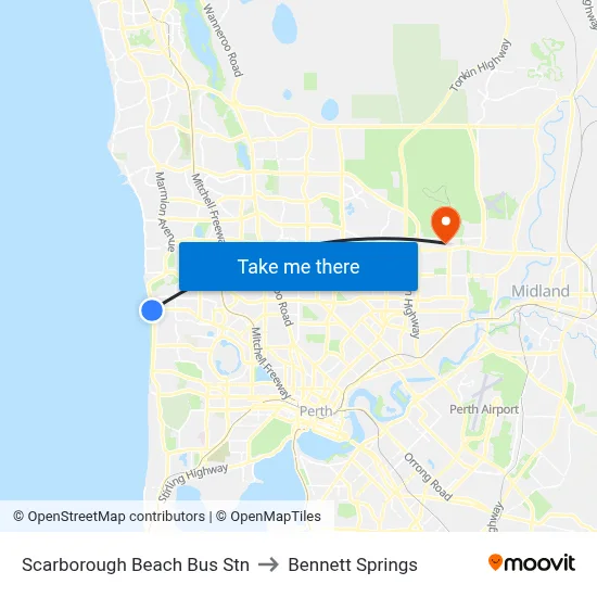 Scarborough Beach Bus Stn to Bennett Springs map