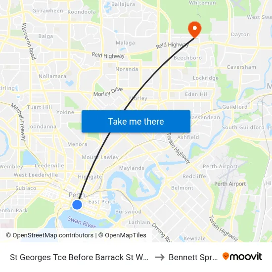 St Georges Tce Before Barrack St Westbound to Bennett Springs map