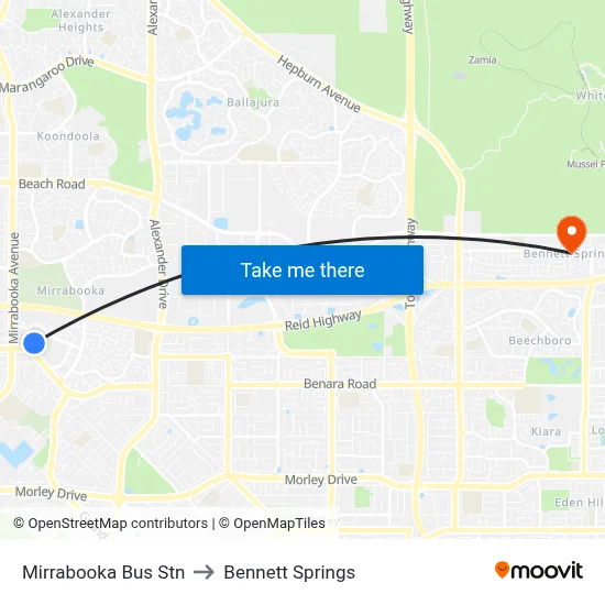Mirrabooka Bus Stn to Bennett Springs map