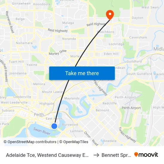 Adelaide Tce, Westend Causeway Eastbound to Bennett Springs map