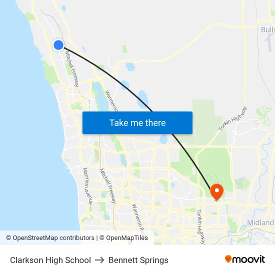 Clarkson High School to Bennett Springs map
