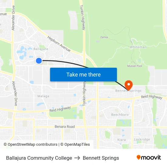 Ballajura Community College to Bennett Springs map