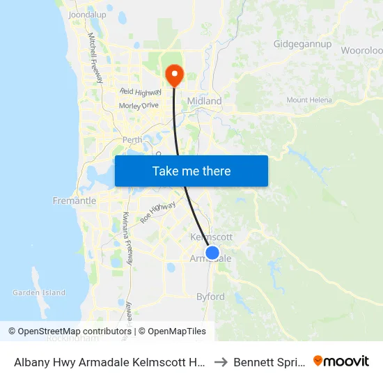 Albany Hwy Armadale Kelmscott Hospital to Bennett Springs map