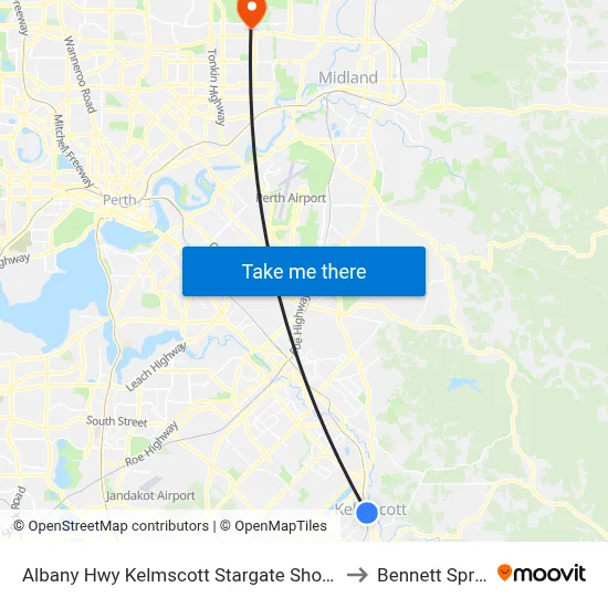 Albany Hwy Kelmscott Stargate Shopping Ctr to Bennett Springs map