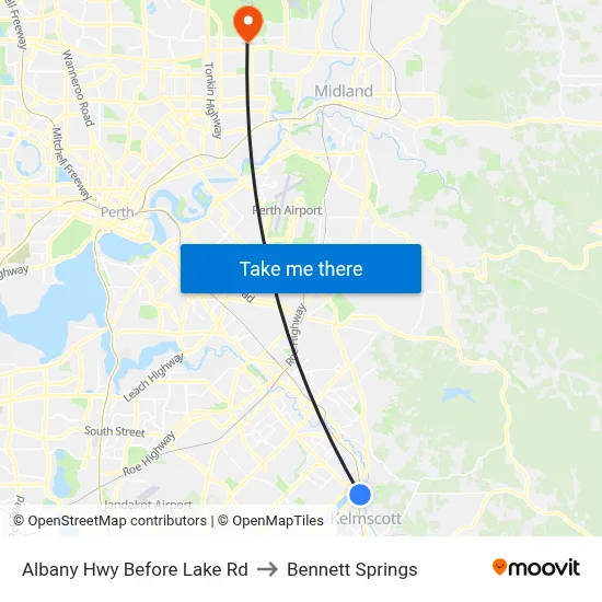 Albany Hwy Before Lake Rd to Bennett Springs map