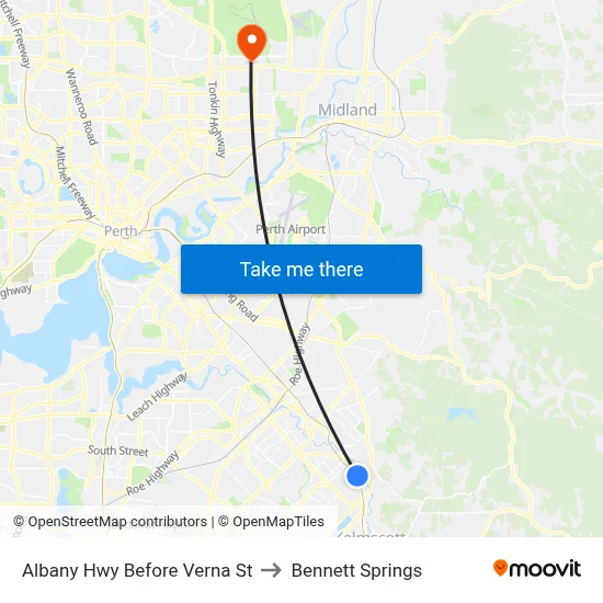 Albany Hwy Before Verna St to Bennett Springs map