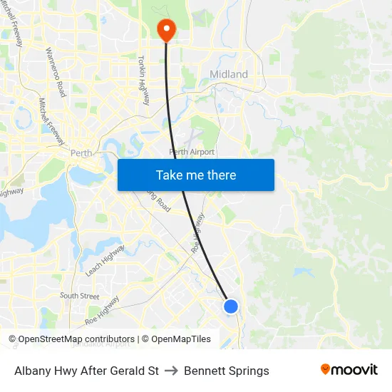 Albany Hwy After Gerald St to Bennett Springs map