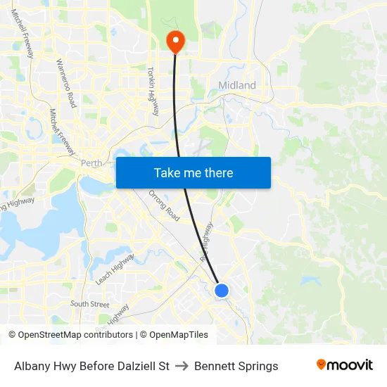 Albany Hwy Before Dalziell St to Bennett Springs map