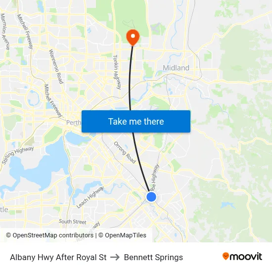 Albany Hwy After Royal St to Bennett Springs map