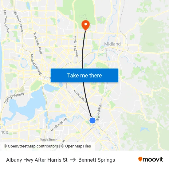 Albany Hwy After Harris St to Bennett Springs map