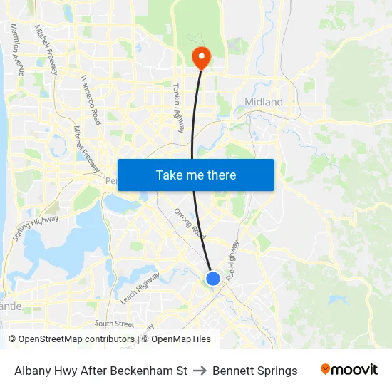 Albany Hwy After Beckenham St to Bennett Springs map