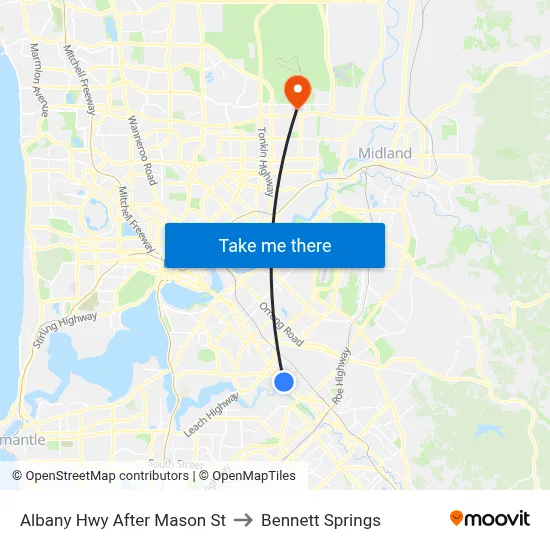 Albany Hwy After Mason St to Bennett Springs map