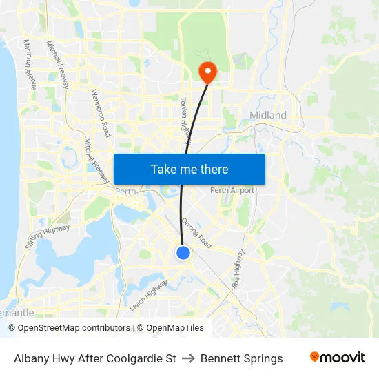 Albany Hwy After Coolgardie St to Bennett Springs map