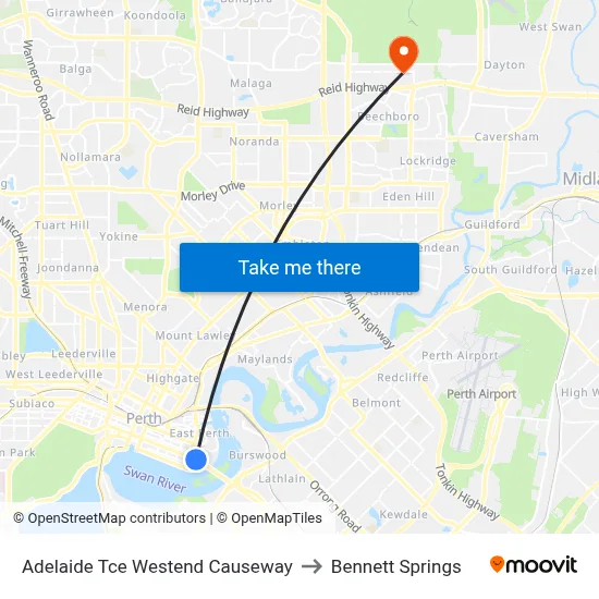Adelaide Tce Westend Causeway to Bennett Springs map