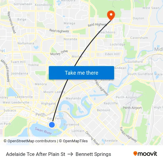 Adelaide Tce After Plain St to Bennett Springs map
