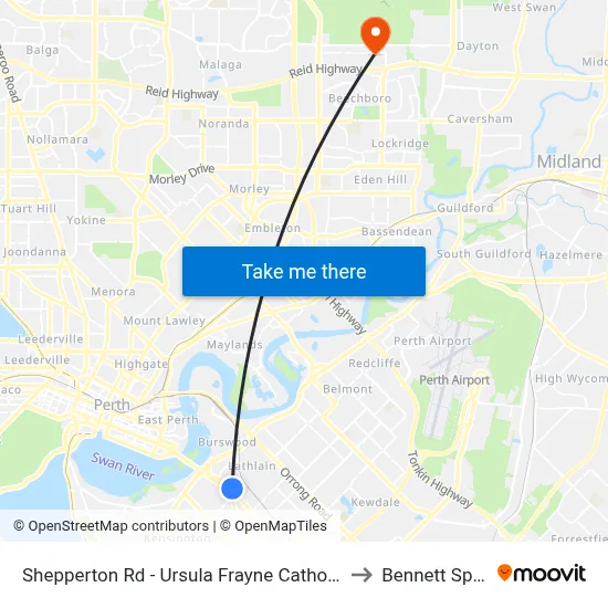 Shepperton Rd - Ursula Frayne Catholic Coll Sen to Bennett Springs map