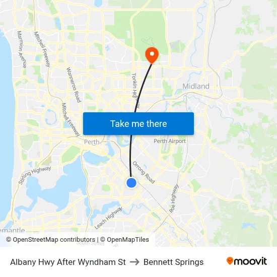 Albany Hwy After Wyndham St to Bennett Springs map