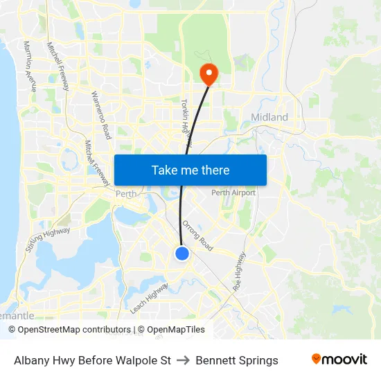 Albany Hwy Before Walpole St to Bennett Springs map