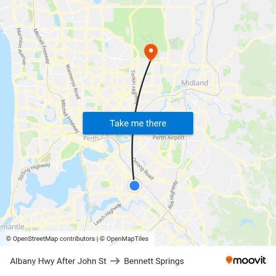 Albany Hwy After John St to Bennett Springs map