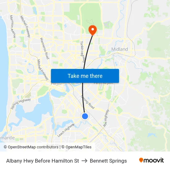 Albany Hwy Before Hamilton St to Bennett Springs map