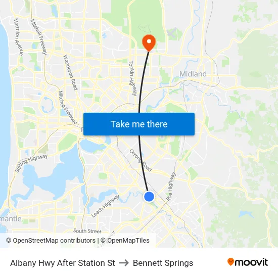 Albany Hwy After Station St to Bennett Springs map