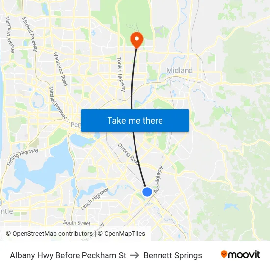 Albany Hwy Before Peckham St to Bennett Springs map