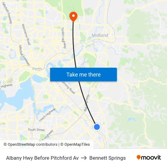 Albany Hwy Before Pitchford Av to Bennett Springs map