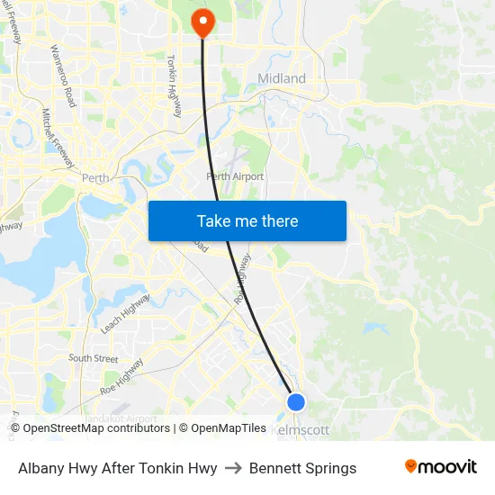 Albany Hwy After Tonkin Hwy to Bennett Springs map