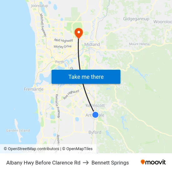 Albany Hwy Before Clarence Rd to Bennett Springs map