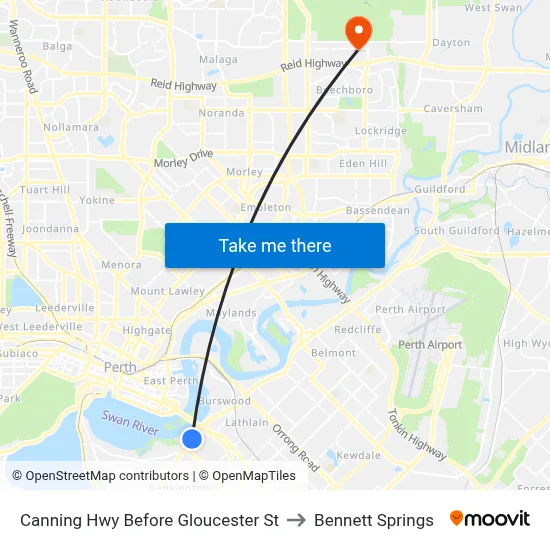 Canning Hwy Before Gloucester St to Bennett Springs map