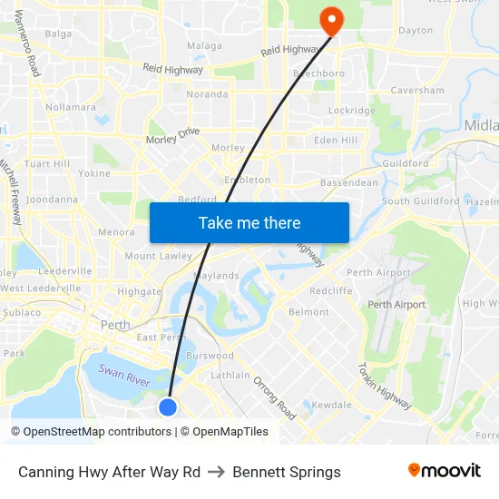 Canning Hwy After Way Rd to Bennett Springs map