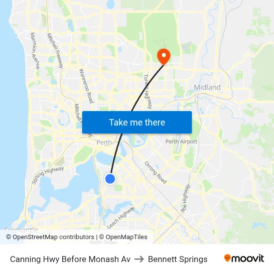 Canning Hwy Before Monash Av to Bennett Springs map