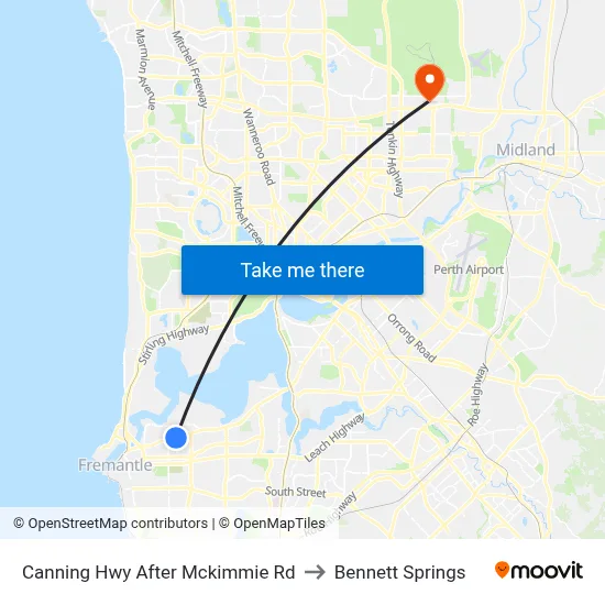 Canning Hwy After Mckimmie Rd to Bennett Springs map