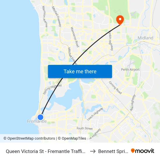 Queen Victoria St - Fremantle Traffic Bridge to Bennett Springs map