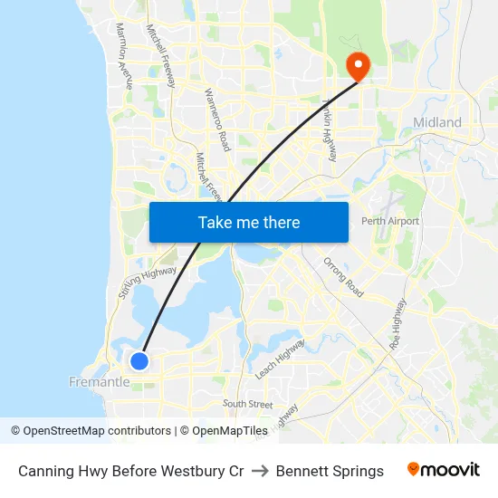 Canning Hwy Before Westbury Cr to Bennett Springs map