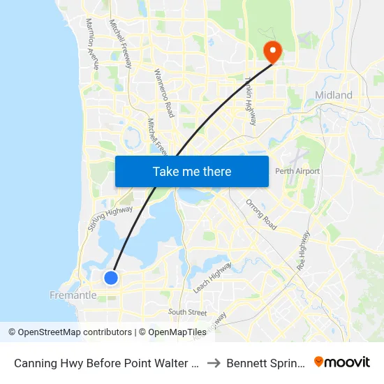 Canning Hwy Before Point Walter Rd to Bennett Springs map