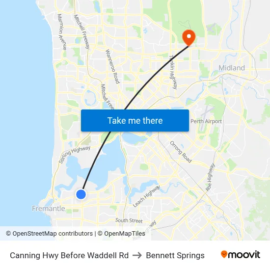Canning Hwy Before Waddell Rd to Bennett Springs map