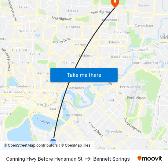 Canning Hwy Before Hensman St to Bennett Springs map