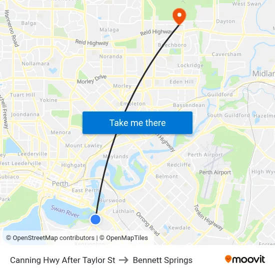 Canning Hwy After Taylor St to Bennett Springs map