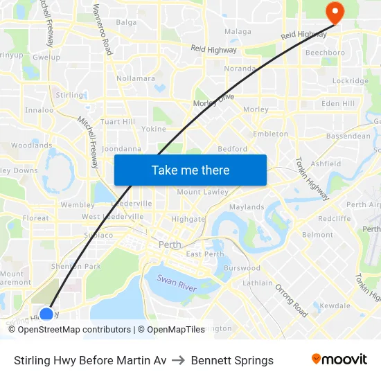 Stirling Hwy Before Martin Av to Bennett Springs map