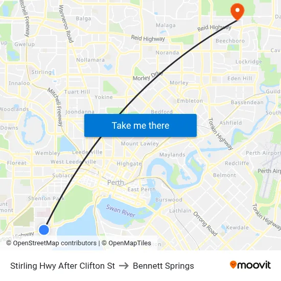 Stirling Hwy After Clifton St to Bennett Springs map