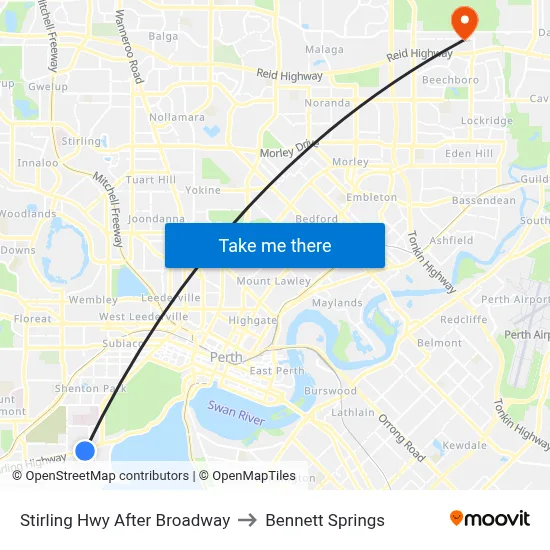 Stirling Hwy After Broadway to Bennett Springs map